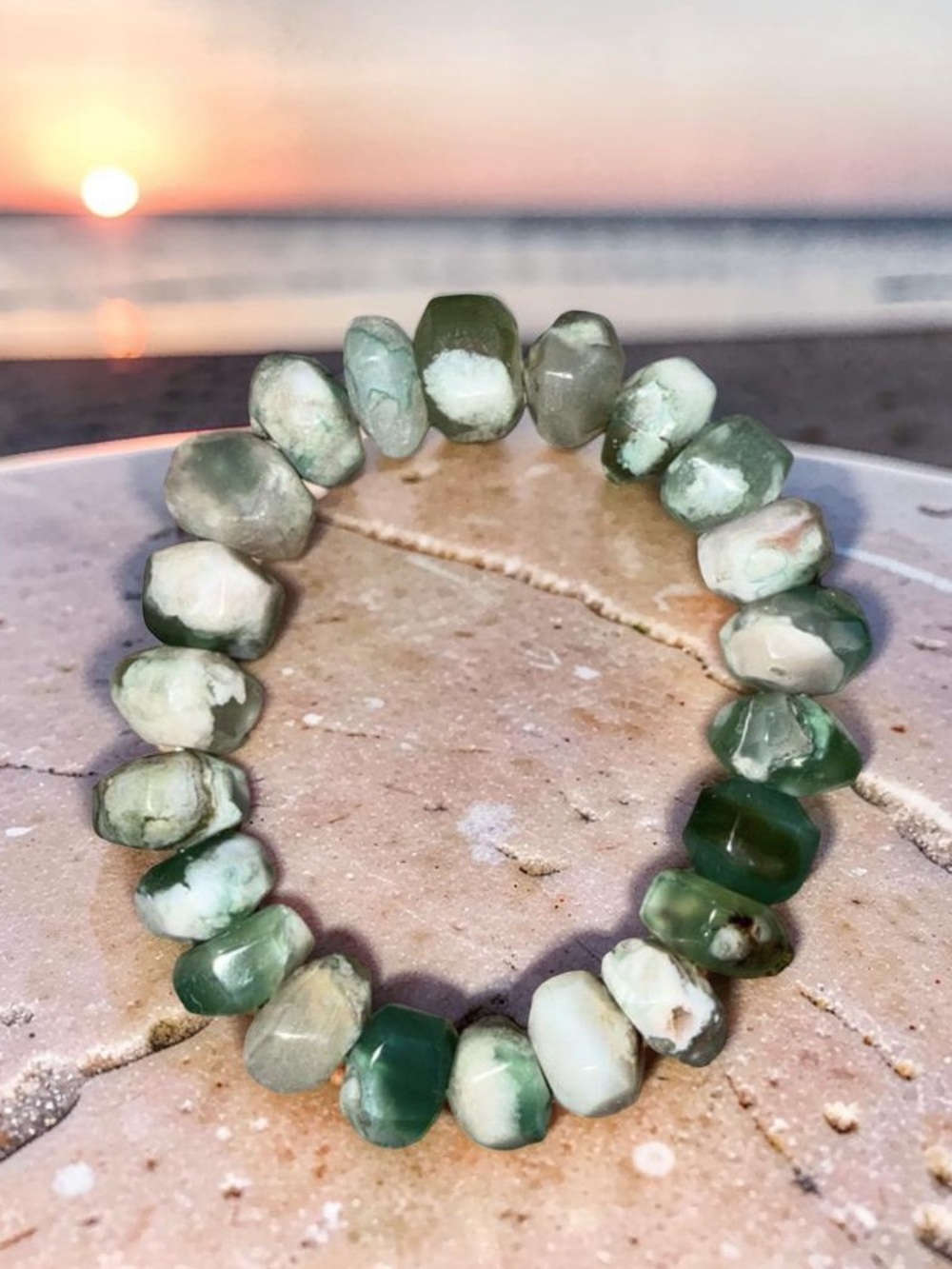 12x10 Chunky Green flower Agate Bracelet 💚